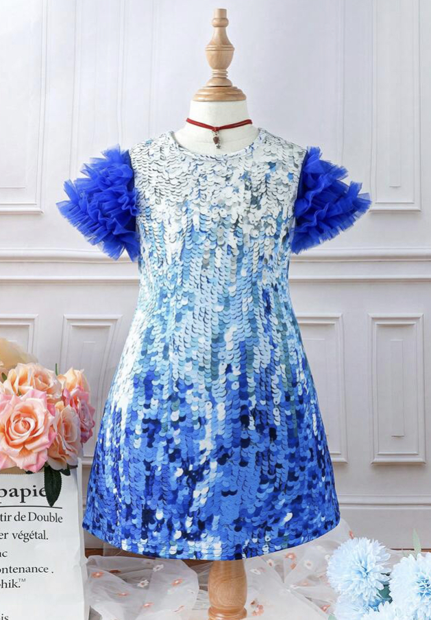 Suknelė mergaitei mėlyna su 3D vaizdu